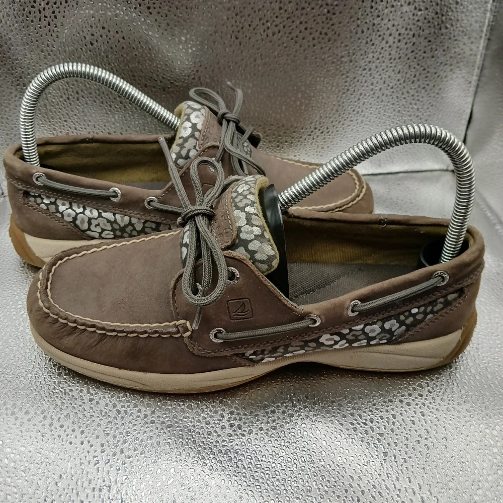 Sperry Brown & Silver Leather Topsiders Women's Size 7.5